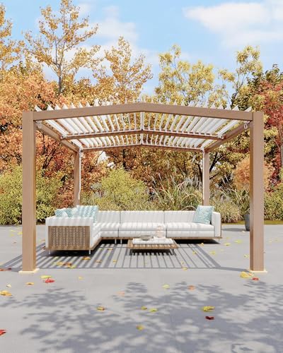 Image of GarveeLife Louvered Pergola 11 ft x 13 ft, Outdoor Pergola with Adjustable Louvered Roof, Reinforced Aluminum Frame, Integrated Drainage System, Hardtop Gazebo for Patio, Deck, Wood Grain