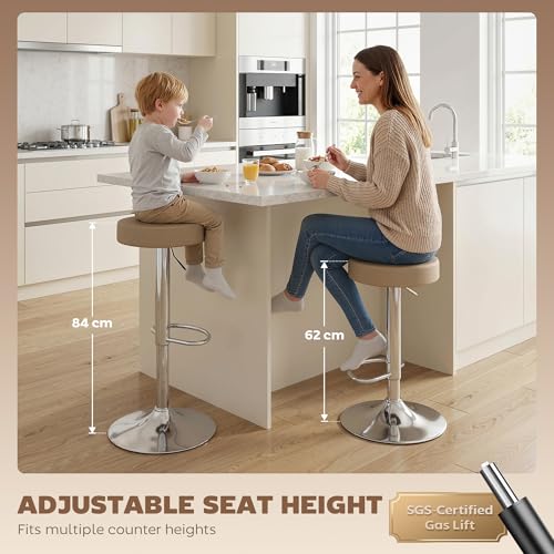 Homcom Bar Stools Set Of 2, Modern Pu Leather Swivel Barstools, Height Adjustable Breakfast Bar Chairs With Footrest For Kitchen Island And Dining Room, Brown - 4