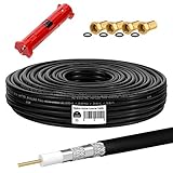 HB-DIGITAL 15m Koaxialkabel SAT HQ-135dB PRO inkl. Abisolierer + 4 F-Stecker vergoldet GRATIS dazu | Satellit Antennenkabel 4-Fach geschirmt | für DVB-S/S2 DVB-C/C2 DVB-T/T2 DAB+ Radio BK Anlagen