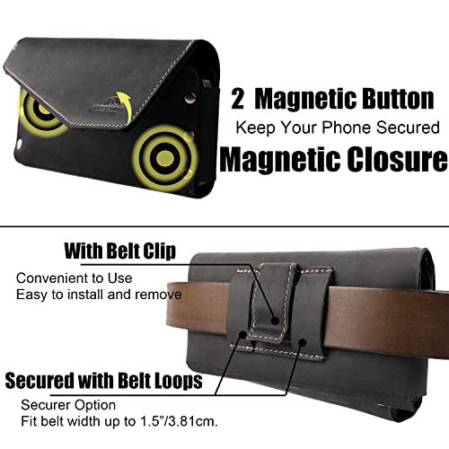 Topstache Leather Phone Holster with Belt Clip for iPhone 17/16 Pro Max & Plus - Leather Belt Card Holder for Galaxy S25/S24/S23 Ultra - Cell Phone Pouch - Fit Protective Cover on, XL,Black by topstache - Image 5