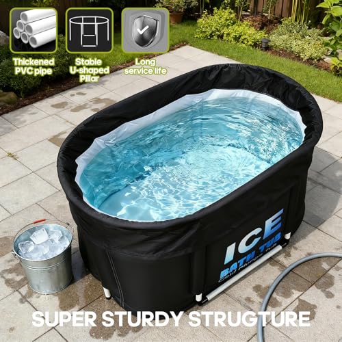 Image of Oval Ice Bath Tub for Athletes with Cover, 130 Gal Capacity Portable Cold Plunge Tub for Recovery and Cold Water Therapy, Ice Baths for Home, Gym, Indoor, Outdoor Use
