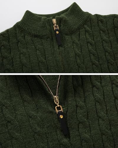 Men's Quarter Zip Cable Knit Sweater Warm Mock Neck Sweaters Pullover Soild Long Sleeve Top for Fall Winter3