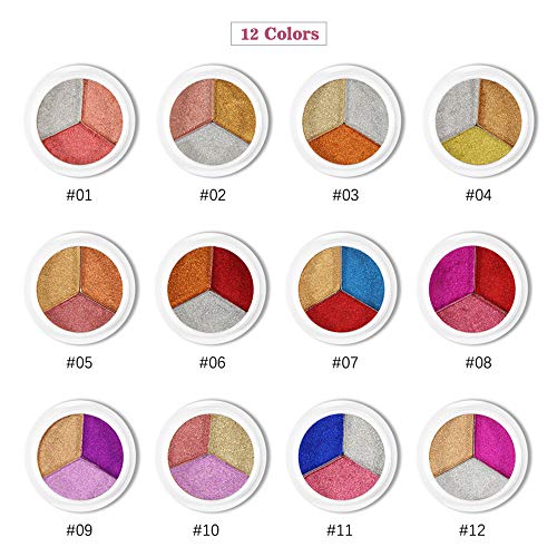 Baugger Glitter em pó de unha de 3 cores com 2 pincéis, decoração de unhas, efeito espelhado, metáli