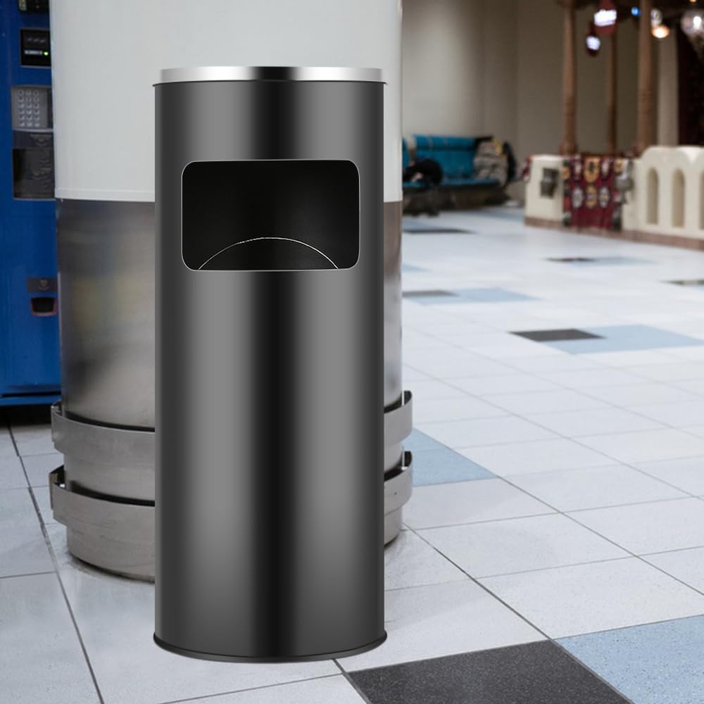 OHMG Pattumiera con Posacenere da Terra da 30 L, Cestino Interno Rimovibile, Pattumiera in Acciaio per Esterno per Ufficio, Hotel e Giardino, Contenitore per Rifiuti, Pattumiera con Posacenere