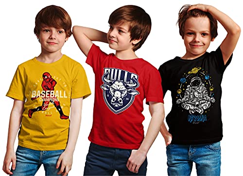 Image of minicult Cotton Boys Half Sleeve Kids Tshirt with Chest Print and Bright Colors(Multicolor)(Pack of 3)