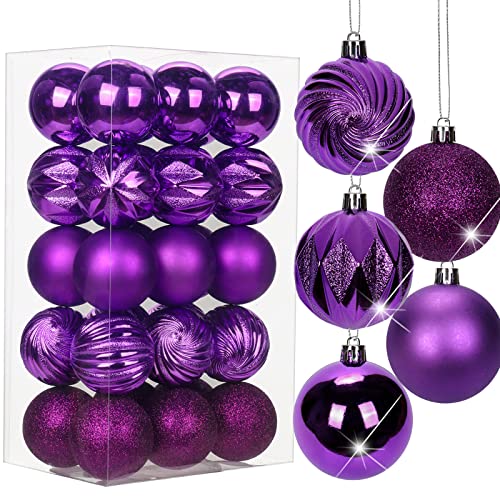Oairse 6cm/2.3 Purple Christmas Baubles 30 pcs Shatterproof Tree Ornaments with Hanging Strings Small Christmas Tree Decorations Set for Wedding Holiday Party Wreath Xmas Halloween Home Decor
