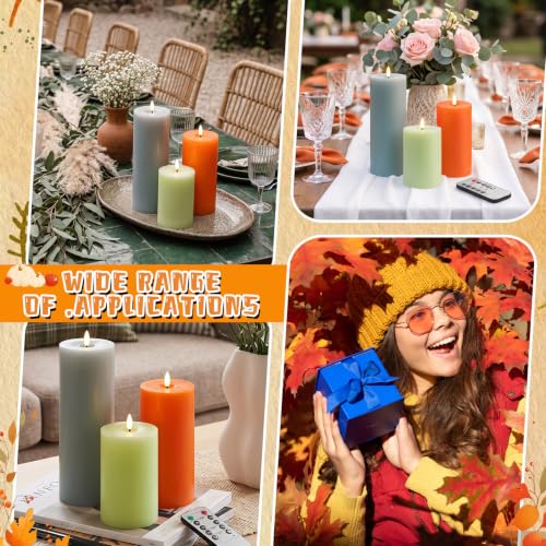 Image of 3 Pcs 6 /8 /12 inch Fall Colorful Flameless LED Candles Decorations for Home