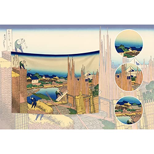 YONGFOTO 150x130cm Ukiyo-e Tapestry Mount Fuji 36 Views Room Wall Hanging the Timberyard at Honjo Tatekawa Landscape Wall Art Japanese Traditional Painting Toyo Style Tapestries - Image 2