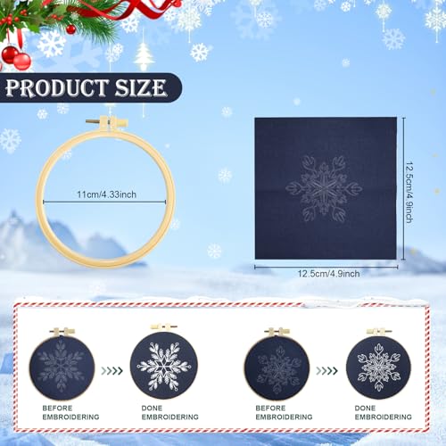 Image of 6 Sets Christmas Embroidery kit for Beginners Adults, Blue Christmas Ornament Kit Snowflakes Needlepoint Cross Stitch Kits, Stitch Learning Kit with Needles Ropes Ribbon for Xmas Hanukkah Decorations