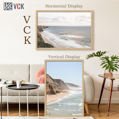 Image of VCK 27x40 Poster Frame Solid Wood Natural 3 Pack Picture Frames 27 x 40 Inches with Wall Mounting Hanging
