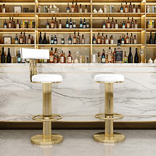 Image of FUNROLUX Adjustable Swivel Bar Stools Set 2 Kitchen Counter Height Stools | 360 Swivel, 25.6 inch-29.5 inch Adjustable, Leather Thick Cushion, Stainless Steel Frame, 350 lbs Capacity, Gold