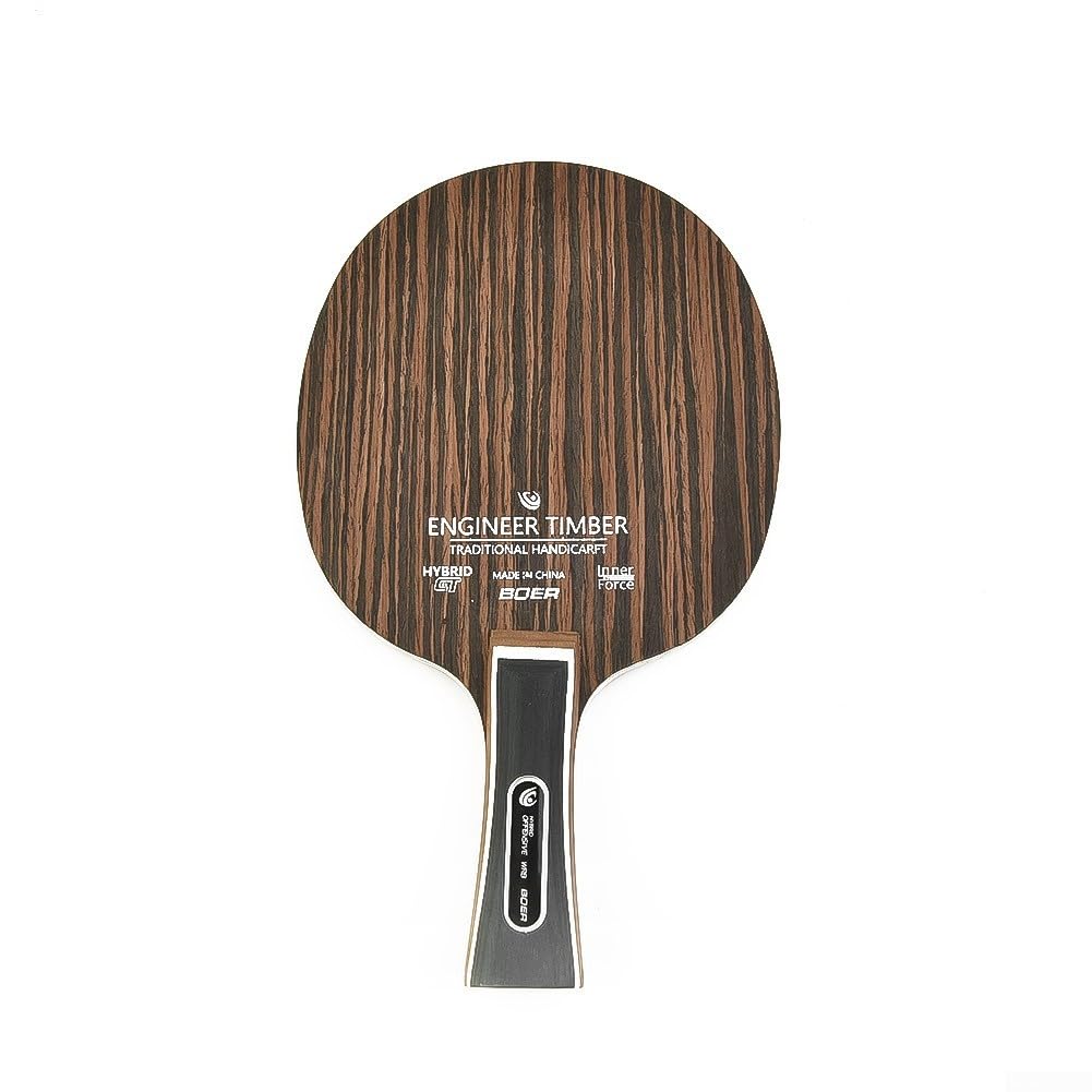 for ping Pong Racket 5 Ply Long Handle Ebony Dalbergia Wood Table Tennis Paddle Base 6.2mm Thickness 70g Black Yellow for Indoor Sports Gaming(Ebony)