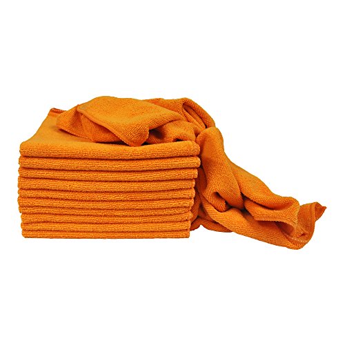 Eurow Utility 240 GSM Terry Weave Microfiber Cleaning Towels for Home, Auto, Boat, RV, Garage, Shop, Streak-Free, Scratch-Free, Reusable, Multi-Surface, Ultra Absorbent, 16x16 Inch, 12-Pack, Orange