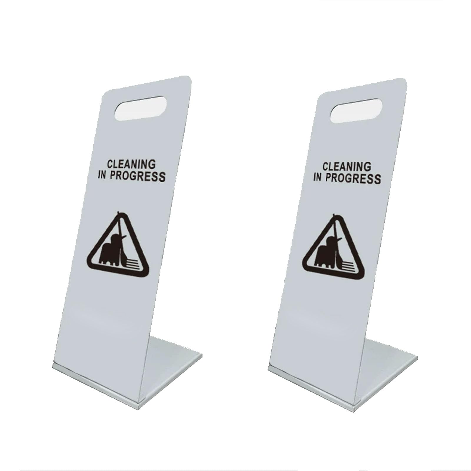 Señal de limpieza en progreso: señal de advertencia de metal resistente en forma de L para espacios comerciales y públicos, paquete de 2 blanco