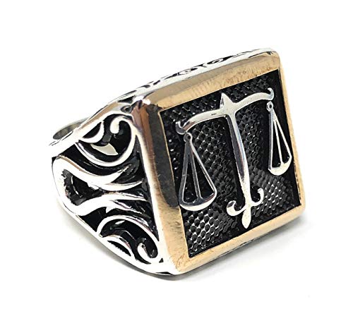 KAR 925K Stamped Sterling Silver Justice Sign Men's Ring I1E