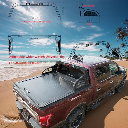 Image of Military Design Pickup Roll Bar Compatible with Ford F150 Raptor Jeep Gladiator Chevy RAM Toyota Trucks | Heavy-Duty Overland & Offroad 4x4 | Adjustable Width (Steel 909212)