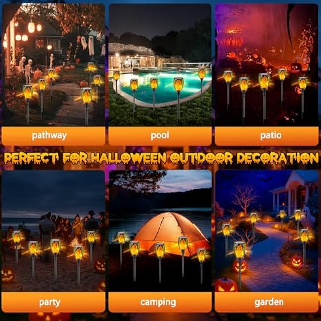 Upgraded Solar Lights Outdoor, 6 Pack Flickering Flame Solar Torch Lights with Super Larger Size for Halloween Decor, Solar Halloween Lights Waterproof Solar Powered Outdoor Lights for Garden Pathway