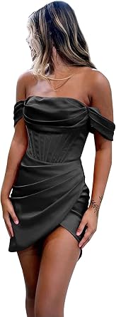 IIF Mermaid Satin Homecoming Dresses with Slit Off The Shoulder Short Evening Formal Party Gowns IIF096