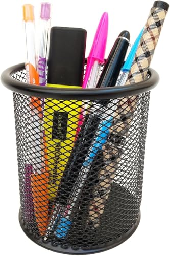 Kit 2 Portas-Lápis Aramado Redondo Preto - Organizador de Mesa Estiloso para Canetas, Lápis e Suprim