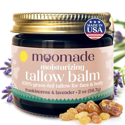 Organic Beef Tallow Balm with Frankincense, Lavender, & Rosehip Oil, 2 oz – Hand Made in USA Tallow Moisturizer for Dry, Sensitive Skin, Rosacea, Eczema | Natural Hydration for Face & Body