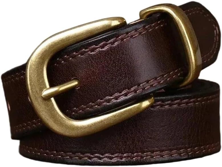 Women's Leather Belt - 2.8 cm Solid Cowhide with Brass Buckle for Jeans