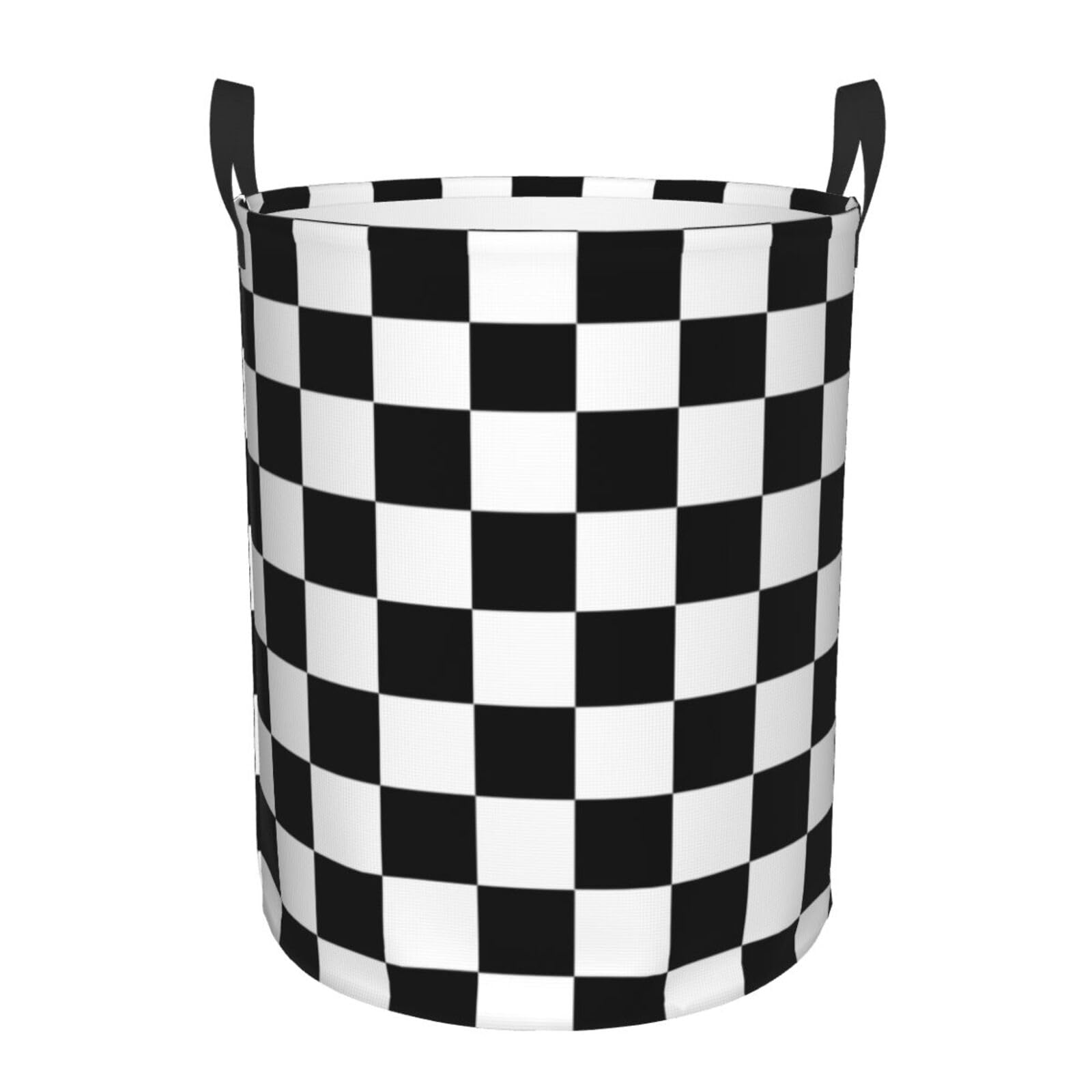 Gbuzozie Black And White Checkered Pattern Round Laundry Hamper Checkerboard Storage Basket Toys Clothes Organizer Bin For Home Bathroom Bedroom Dorm