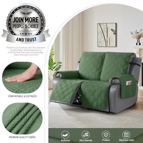 Image of TAOCOCO 100% Waterproof Loveseat Recliner Covers 2 Seater, Split Loveseat Covers for Reclining loveseat, Non Slip Reclining Couch Cover with Double Straps for Kids, Pets(2 Seater, Vine Green)