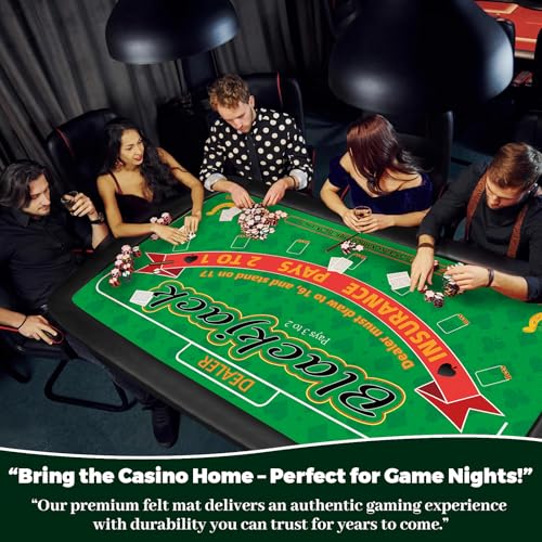 Double Sided Poker Mat 36”x72”Blackjack Table Topper, Casino Felt Cover, Texas Hold\'em Cloth, Blackjack & Texas Hold\'em Games Set for Playing Cards and Parties With 2 Decks of Cards and Instructions - Thumbnail 4