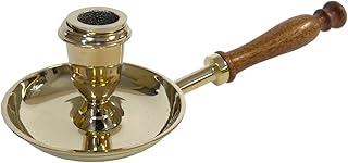 Schooner Bay Co. Polished Brass Chamberstick Candlestick Holder with Wooden Handle