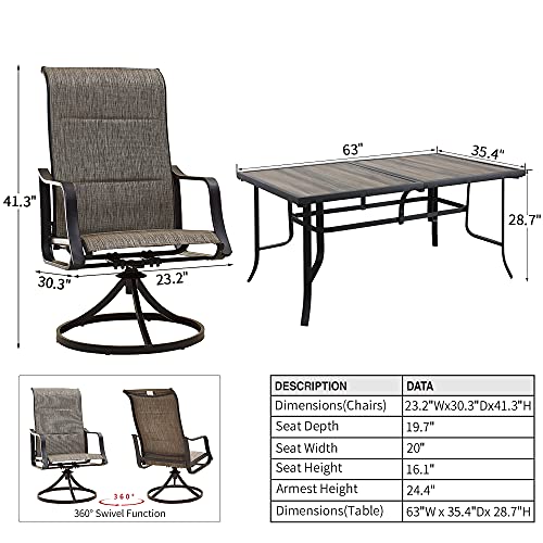 Patiofestival Patio Dining Set 63" Rectangle Outdoor Table Swivel Rocker Chairs Sets With Wood Grain Tabletop All Weather Frame (7 Pieces, Grey) #TOP1