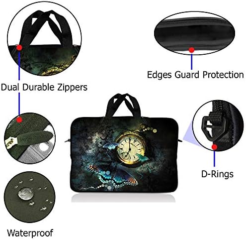 LSS 13.3 inch Laptop Sleeve Bag Compatible with Acer, Asus, Dell, HP, Sony, MacBook and more | Carrying Case Pouch w/ Handle ,Clock Butterfly Floral