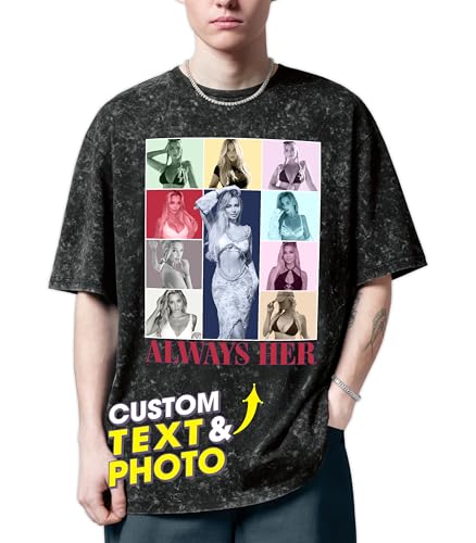 H-DEWALL Custom Bootleg Rap Tee Girlfriend Shirt Custom Tee Personalized Shirts for Boyfriend Mineral Wash Tshirt Girlfriend Face Shirt Gift for Birthday Valentines Day
