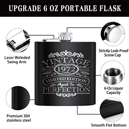 Touner Vintage 1972 Hip Flask For Shot Drinking Of Alcohol Whiskey And Vodka, 50Th Birthday Aged To Perfection, 50 Years Old Anniversary, 50Th Birthday Hip Flask #TOP2