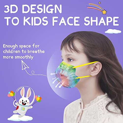 Missaa Kn95 Face Masks For Kids 30 Pcs, 5 Layers Disposable Protective Mask Small Size With Elastic Earloops For Children Boys Girls School Indoor Outdoor Use, Tie-Dye #TOP4