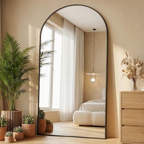 Homsion 77"x38" Arched Full Length Mirror, Full Body Floor Mirror, Black