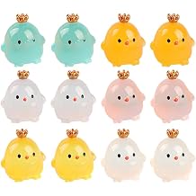 YARNOW Luminous Chicken Mini Figurine with Crown Glow in The Dark Resin Dollhouse Accessory 1.1 Inch Micro Landscape Decor