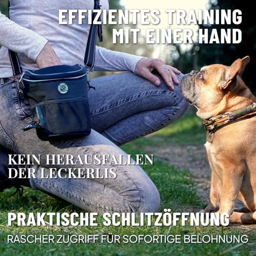 GIZZY® DAS ORIGINAL | Leckerlitasche für Hunde + REGENHAUBE | Leckerlibeutel für Hunde mit praktischer Einhand-Öffnung | Hunde Leckerlitasche für Training & Welpenerziehung | Gassi Tasche Hund [Schw.]