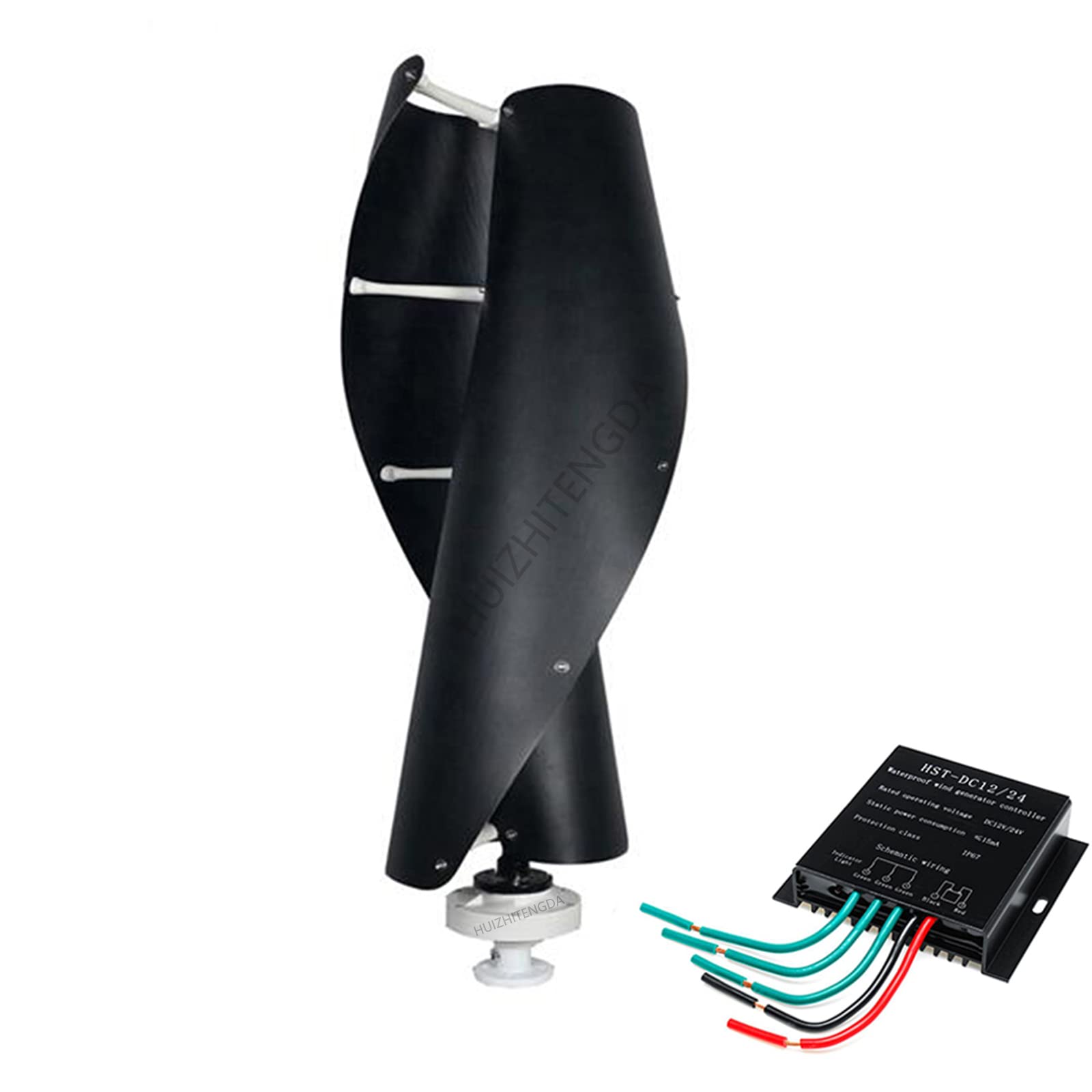 HUIZHITENGDA 12000W Vertical Axis Wind Turbine Generator, 12V-220V 2M/S Wind Speed Starting Wind Power Generator for Home, Camping - Black