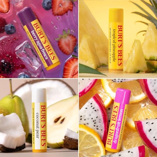 Burt's Bees Lip Balm - Berry Agua Fresca, Dragonfruit Lemon, Coconut & Pear, Tropical Pineapple Pack, With Beeswax, Tint-Free, Natural Origin Lip Treatment, 4 Tubes, 0.15 oz. - image 3