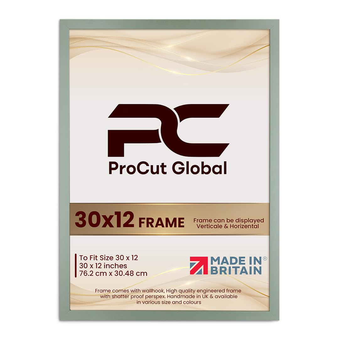Procut Global 30X12 Green Picture Frames - Modern Wooden Photo Frame with Shatterproof Perspex for Wall or Tabletop - Perfect for Posters, Certificates, Prints - Sizes & Colors Available