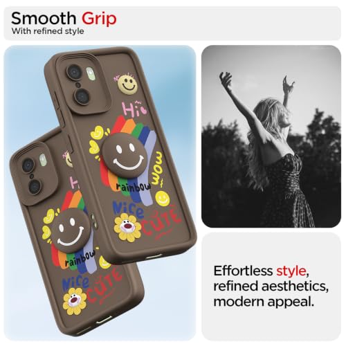 Image of Pikkme Back Cover for OnePlus 15R 5G | Soft Silicone| Cute Rainbow Smile & 3D Cartoon Flower Design | Shockproof Raised Camera Protection Bumper Case (Brown)