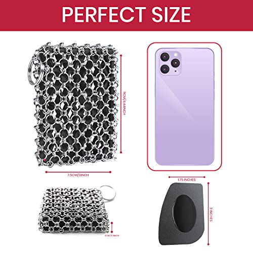 Image of Zylark 316L Cast Iron Scrubber + Scraper Tool - Pan Cleaner Scrubber with Silicone Insert - Cast Iron Cleaning Kit - Chainmail Scrubber for Cookware