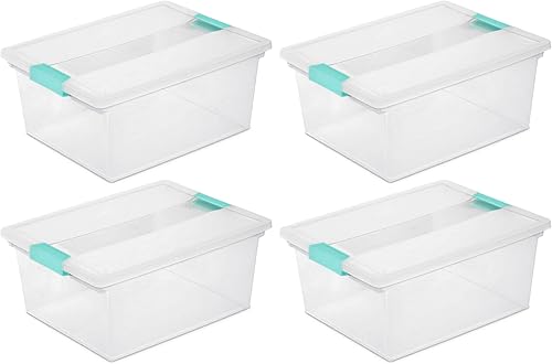 Caja con cierre Sterilite 19618606 6unidades transparentes con azul acuario acentos Caja con cierre Sterilite 19618606 6unidades transparentes con azul acuario acentos