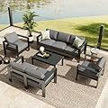 GarveeLife 7 Seats Aluminum Patio Furniture Set, 5 Pieces Outdoor Sectional Conversation Set Sectional Sofa with 4" Armrest & 5" Thick Cushions & Coffee Table?Dark Grey