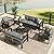 7 Seats Aluminum Patio Furniture Set, 5 PCS Outdoor Sectional Conversation Set With 4" Wide Armrest, Backyard Sectional Sofa Set With Coffee Table & Thick Cushions, Grey