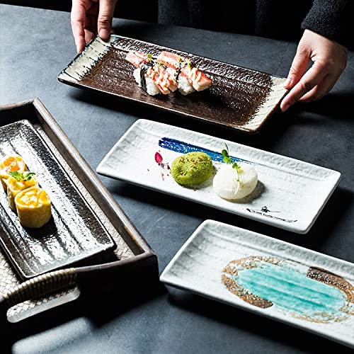 Assiette De Service Longue en Porcelaine De 28 Cm pour Fête, Sushis, Apéritifs, Desserts, Viandes, Vaisselle Allant Au Four,Sets of 4