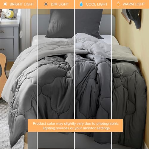 Image of Comfort Spaces Comforter Set Vibrant Reversible Comforters Twin Size Quilted Bedding Set, All Season Lightweight Bedding, Soft Microfiber Comforter, Vixie, Grey /Light Grey Twin /Twin XL 2 Piece