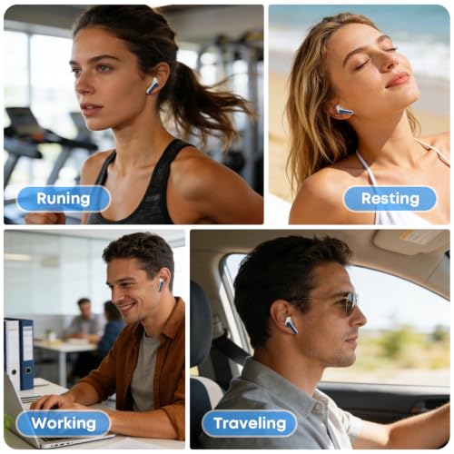 Image of Wireless Earbuds Bluetooth 5.4 Headphones, Noise Cancelling Mic Ear Buds with 50H Playback, LED Digital Display, IPX7 Waterproof Earphones for Office /Running /Workout(Blue)