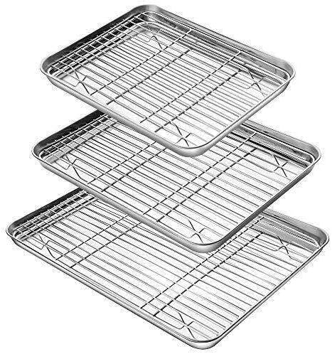 LKOP Baking Sheet with Rack Set (3 Sheets+3 Racks), 3 Size Cookie Sheets 3 Sizes Bakeware sets Baking pans set Cookie sheets for baking Sheet pan Baking tray Baking accessories Cookie sheet set