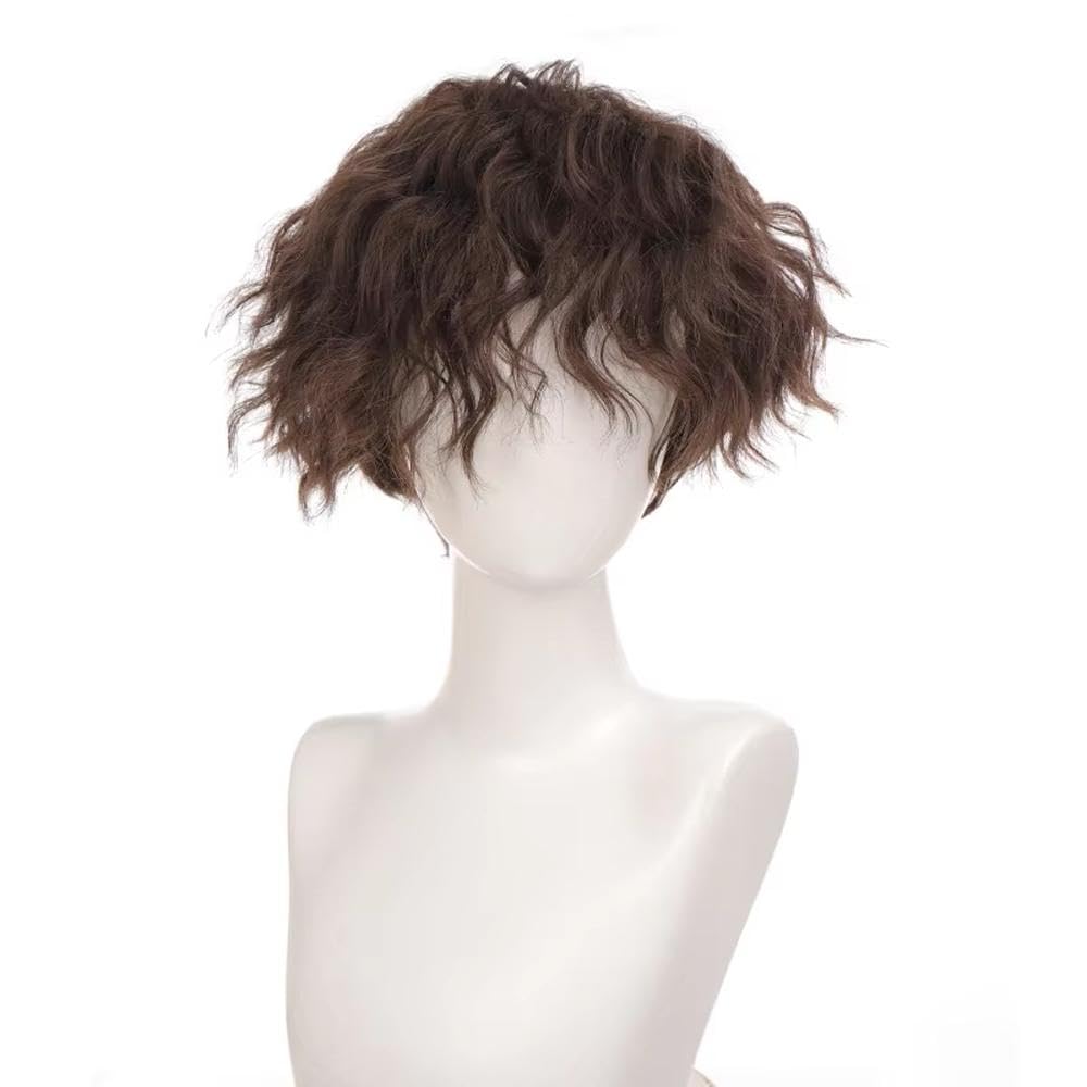 Accesorios Pelucas Peluca Pelo Rizado Onda Corta Marrón Negro Para Hombres Pelucas Uso Diario Fiesta(Brown)